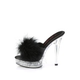 Műbőr 13,5 cm MAJESTY-501F-8 prém papucs magassarkú fekete