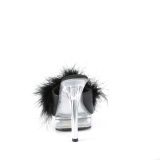 Műbőr 13,5 cm MAJESTY-501F-8 prém papucs magassarkú fekete