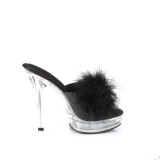 Műbőr 13,5 cm MAJESTY-501F-8 prém papucs magassarkú fekete