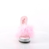 Műbőr 13,5 cm MAJESTY-501F-8 prém papucs magassarkú rózsaszín