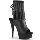 Műbőr 15 cm DELIGHT-1018RSF női rojtos magassarkú bokacsizma