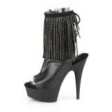 Műbőr 15 cm DELIGHT-1018RSF női rojtos magassarkú bokacsizma