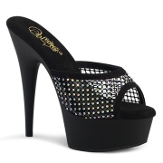 Műbőr 15 cm DELIGHT-601-6RM papucs magassarkú fekete