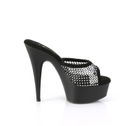 Műbőr 15 cm DELIGHT-601-6RM papucs magassarkú fekete