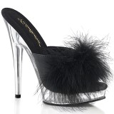 Műbőr 15 cm SULTRY-601F prém papucs magassarkú fekete