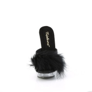 Műbőr 15 cm SULTRY-601F prém papucs magassarkú fekete