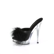 Műbőr 15 cm SULTRY-601F prém papucs magassarkú fekete
