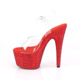 Piros 18 cm BEJEWELED-708DM strasszköves magassarkú platform