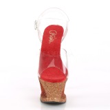 Piros csillámos 18 cm Pleaser MOON-708OMBRE rúdtánc magassarkú cipő