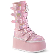 Rozsaszin Hologram 9 cm DAMNED-225 női csatos csizma magassarkű
