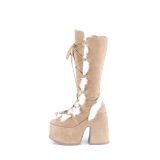 Szőrme barna 13 cm CAMEL-311 Platform csizma vastag sarkú