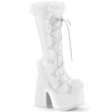 Szőrme fehér 13 cm CAMEL-311 Platform csizma vastag sarkú