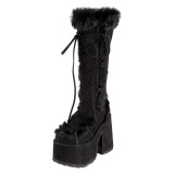 Szőrme fekete 13 cm CAMEL-311 Platform csizma vastag sarkú