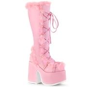 Szőrme rózsaszín 13 cm CAMEL-311 Platform csizma vastag sarkú