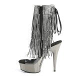 Szürke 15 cm DELIGHT-1017RSF női rojtos magassarkú bokacsizma
