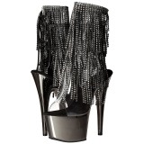 Szürke 18 cm ADORE-1017RSF női rojtos magassarkú bokacsizma