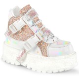 Vegan 5 cm SLACKER-50 alternatív glitter cipők platformos fehér