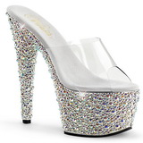 Átlátszó Ezüst 18 cm BEJEWELED-701MS Strasszköves Platform Papucs