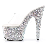 Átlátszó Ezüst 18 cm BEJEWELED-701MS Strasszköves Platform Papucs