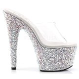 Átlátszó Ezüst 18 cm BEJEWELED-701MS Strasszköves Platform Papucs